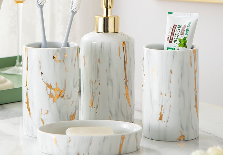 Luxury Marble Ceramic Bathroom Set – Elegant Wash Kit for Modern Bathrooms