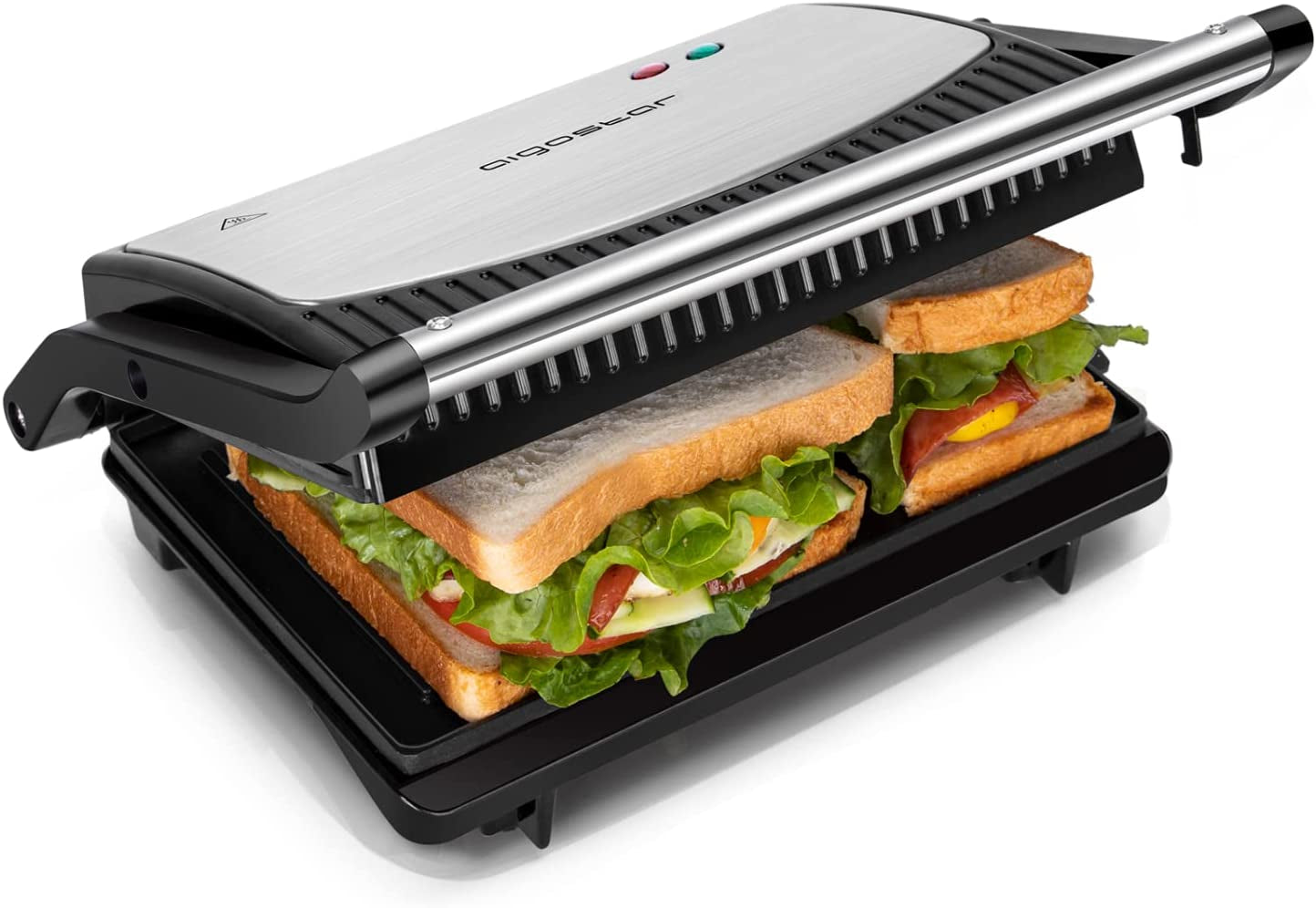 Sandwich Toaster Panini Press, Deep Fill Toastie Maker, Electric Health Grill with Non-Stick Plates, 180° Flat Open, Stainless Steel, Easy to Clean, 800W - York