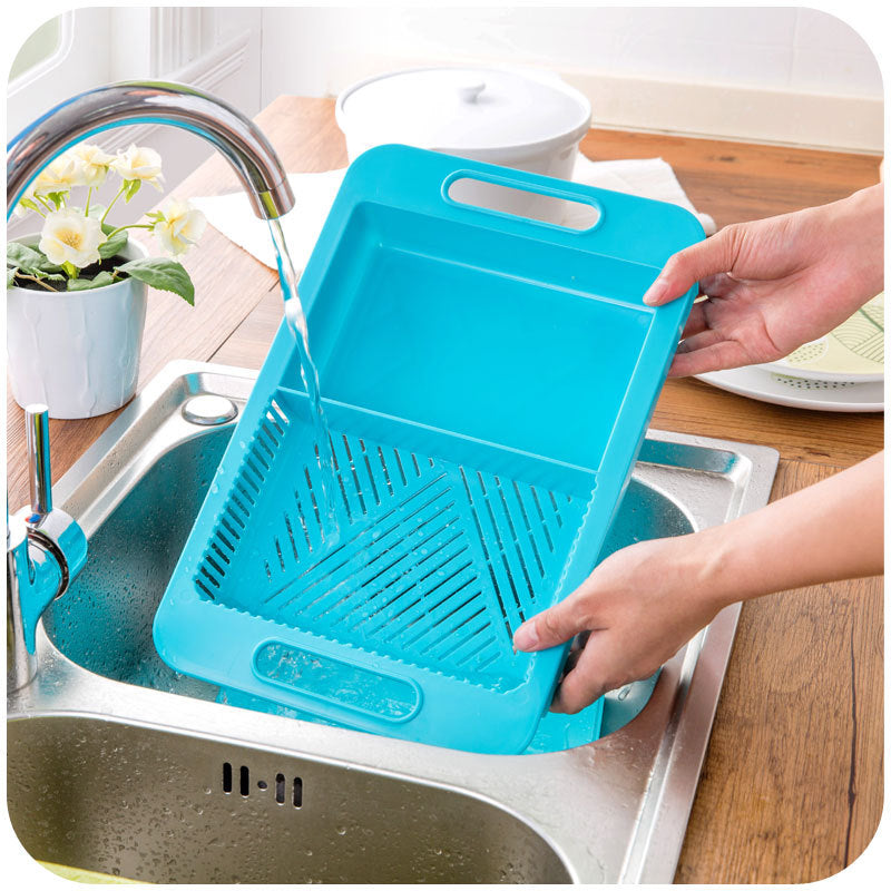 3-in-1 Over-Sink Cutting Board with Built-In Strainer & Storage Tray