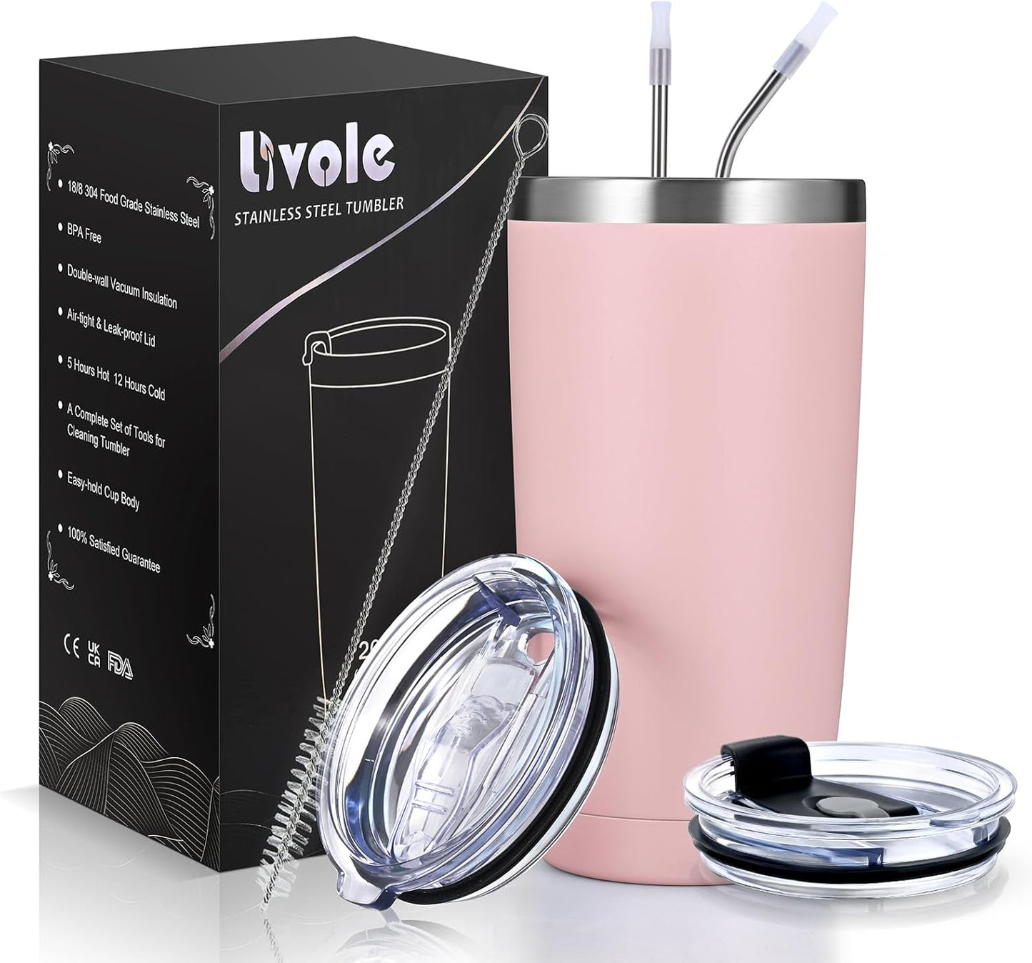 30Oz 900Ml Travel Tumbler with Handle, Insulated Vacuum Travel Coffee Mug, Stainless Steel Water Bottle Flask, Double Walled Leakproof Thermal Mug for Camping, Sports, Office, Home, Light Pink