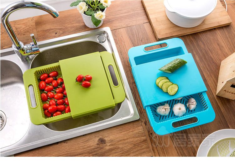 3-in-1 Over-Sink Cutting Board with Built-In Strainer & Storage Tray