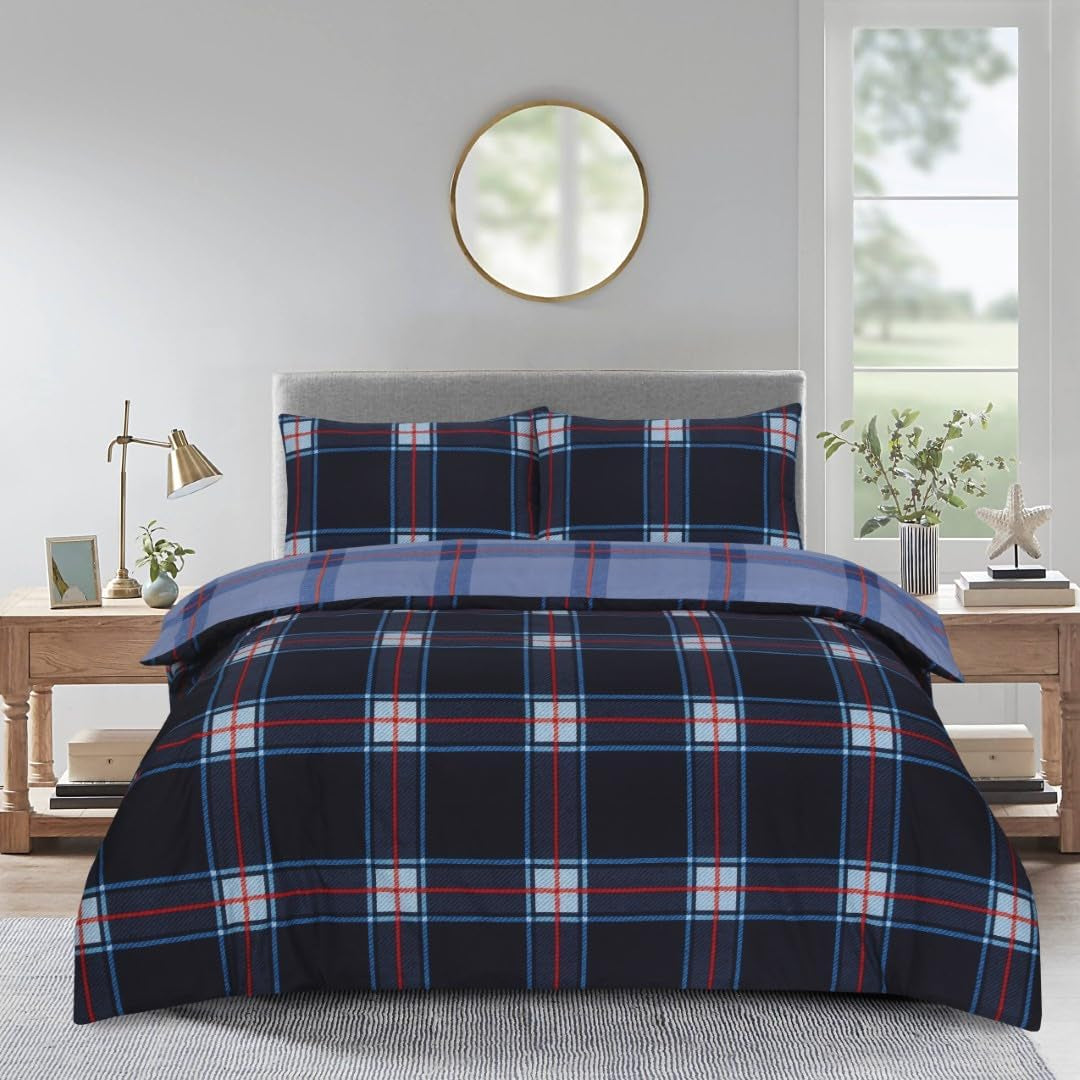 Best Linen 4 Piece Duvet Cover Set Polyester Cotton Quilt Cover Pillow Case & Fitted Sheet Complete Bedding Set Easy Care Machine Wash anti Allergic (Floral Grey, Double) (Duvetcover001)