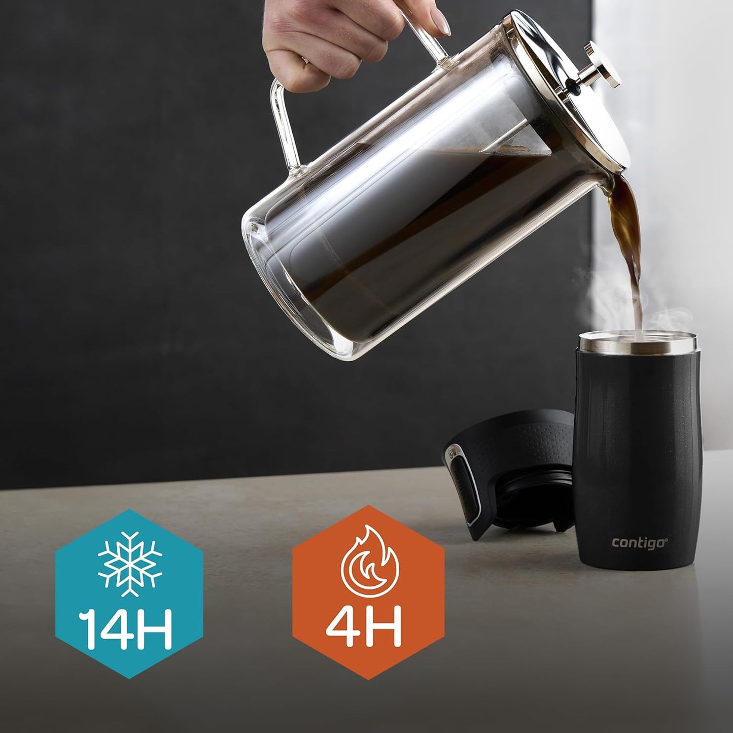 West Loop Mini Autoseal Travel Mug | Stainless Steel Thermal Mug | Vacuum Flask | Leakproof Tumbler | Coffee to Go Mug with BPA Free Easy-Clean Lid | 300 Ml