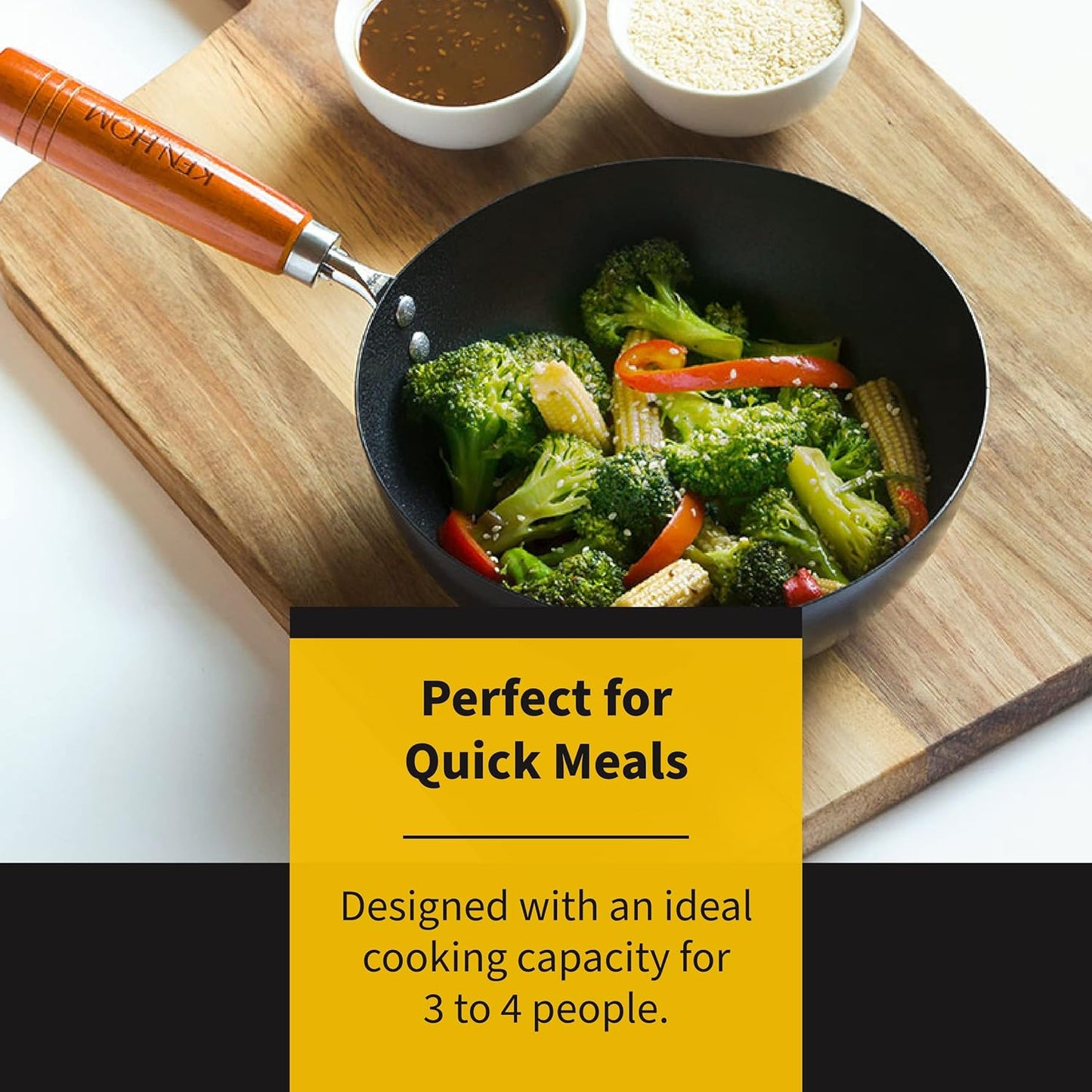 Carbon Steel Wok, 31Cm, Classic, Non-Induction/Wooden Handle/Flat Base Pan, Includes 1 X Chinese Wok Pan, KH331001