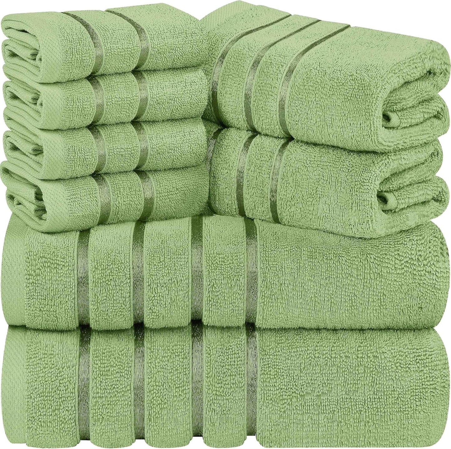 8-Piece Luxury Towel Set, 2 Bath Towels, 2 Hand Towels, and 4 Wash Cloths,97% Ring Spun Cotton Highly Absorbent Viscose Stripe Towels Ideal for Everyday Use (Cool Grey)