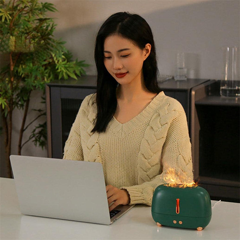 Flame Effect Air Humidifier – USB-Powered with Essential Oil Function