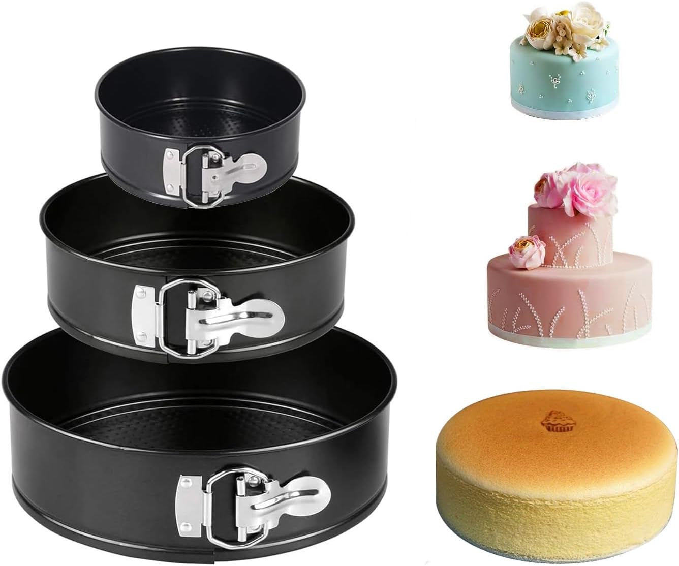 Cake Tins for Baking – 3Pcs round Cake Tin Set – 4/7/9 Inch Cake Tin, – Non-Stick Coating & Leak-Proof – Ideal for Baking Cheesecakes