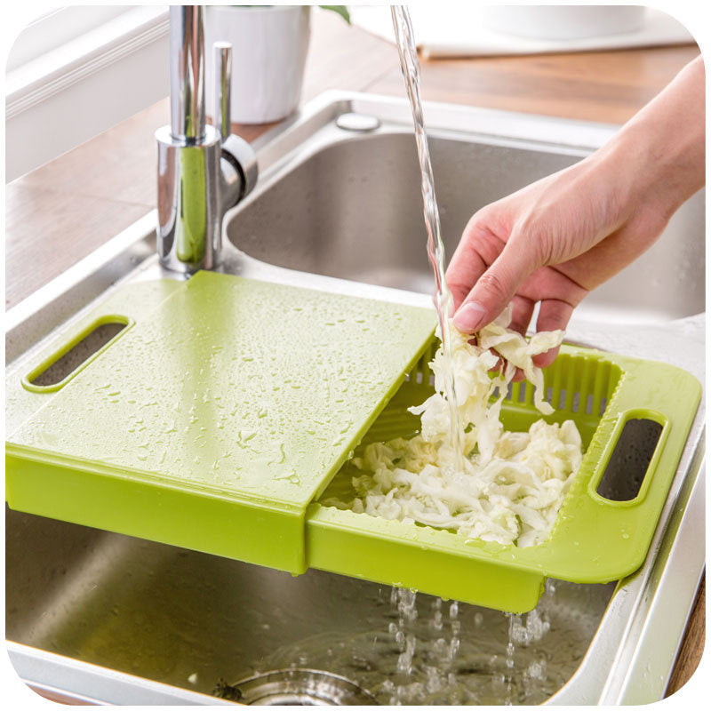 3-in-1 Over-Sink Cutting Board with Built-In Strainer & Storage Tray