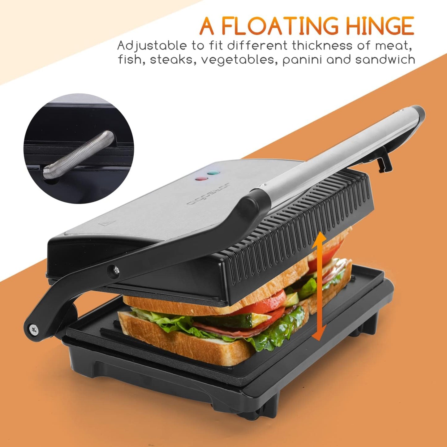 Sandwich Toaster Panini Press, Deep Fill Toastie Maker, Electric Health Grill with Non-Stick Plates, 180° Flat Open, Stainless Steel, Easy to Clean, 800W - York