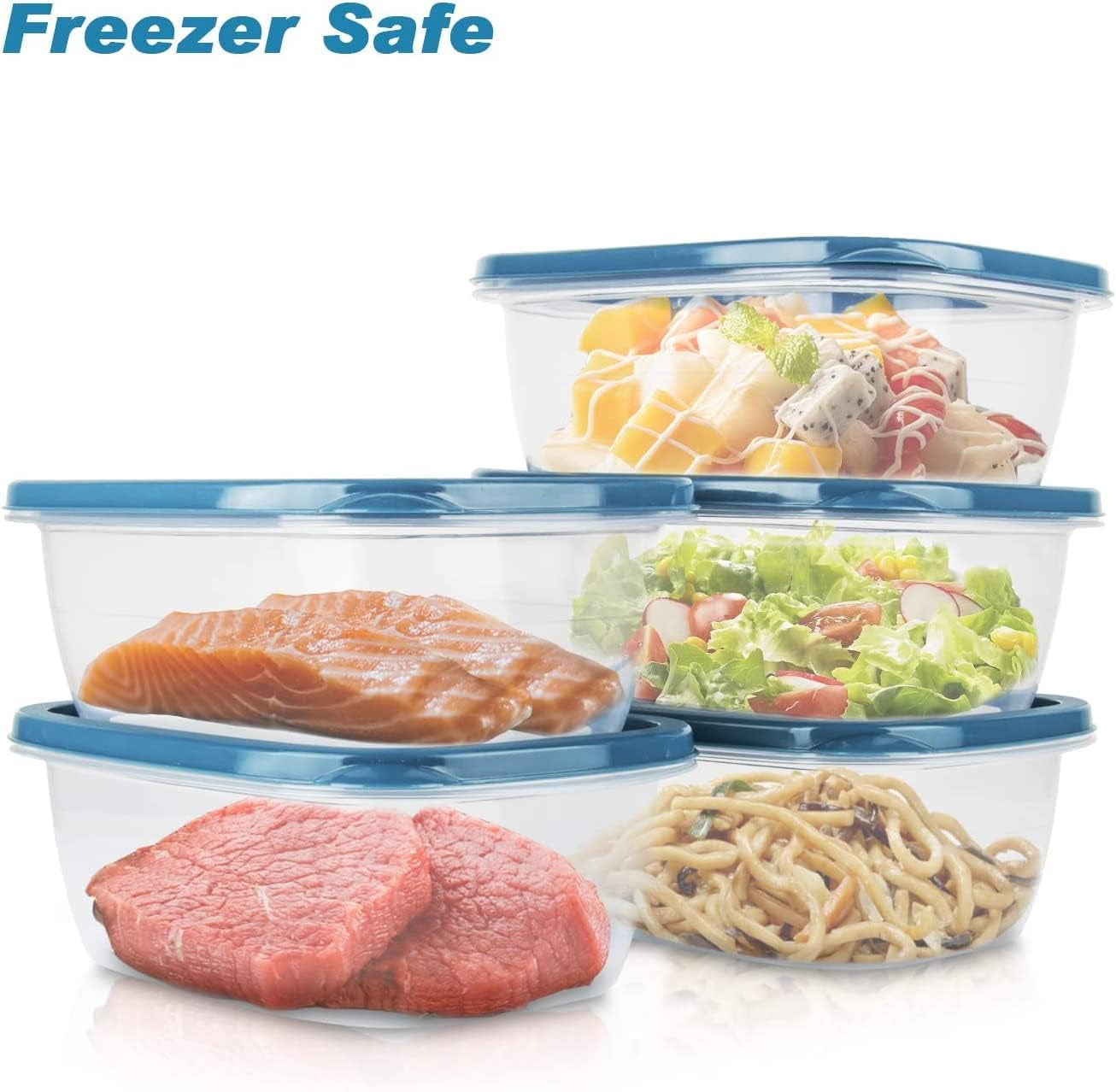 10PCS Rectangle Plastic Portion Box Sets with Lids.Food Storage Box,Container Sets,Food Storage,Food Containers,Plastic Container,Use for School,Work and Travel,500Ml per Box, Blue