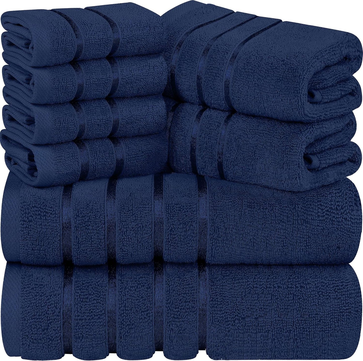 8-Piece Luxury Towel Set, 2 Bath Towels, 2 Hand Towels, and 4 Wash Cloths,97% Ring Spun Cotton Highly Absorbent Viscose Stripe Towels Ideal for Everyday Use (Cool Grey)