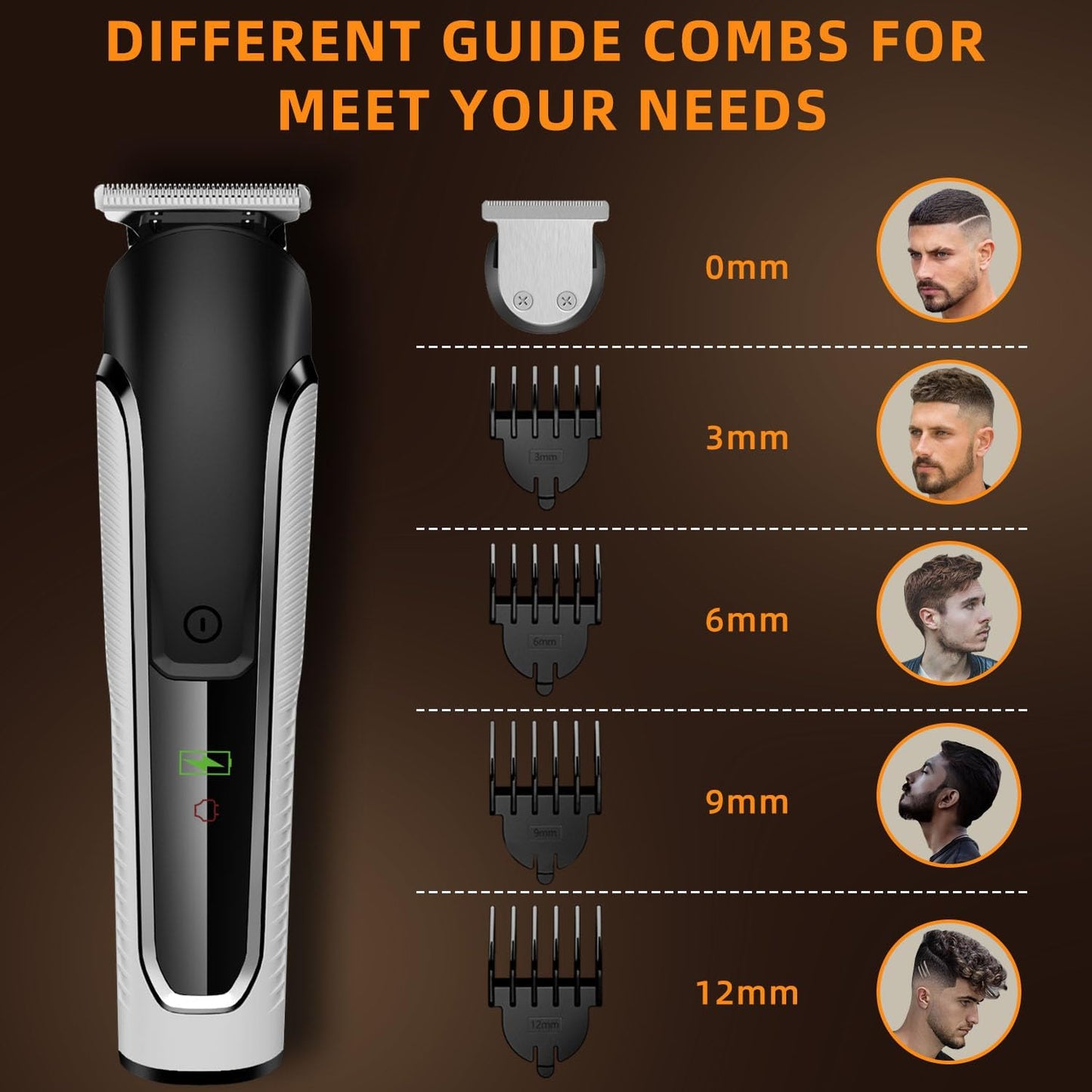 Beard Trimmer Men, Hair Clippers Men, All-In-One Men'S Grooming Kit with Nose and Ear Trimmer, Detail Trimmer, IPX6 Waterproof Professional Cordless Hair Clipper with 4 Limit Combs