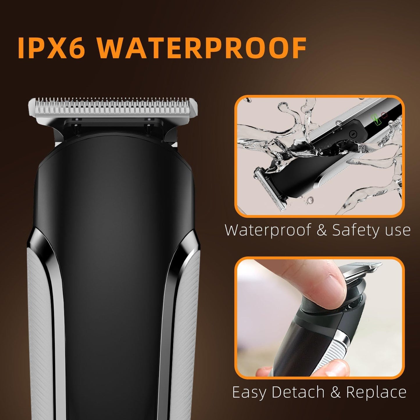 Beard Trimmer Men, Hair Clippers Men, All-In-One Men'S Grooming Kit with Nose and Ear Trimmer, Detail Trimmer, IPX6 Waterproof Professional Cordless Hair Clipper with 4 Limit Combs