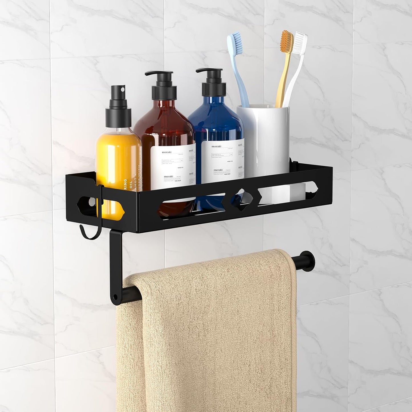 Spice Rack with Paper Towel Holder Roll and Hooks, Wall Mounted Spice Rack, Metal Seasoning Organizer Shelves for Kitchen