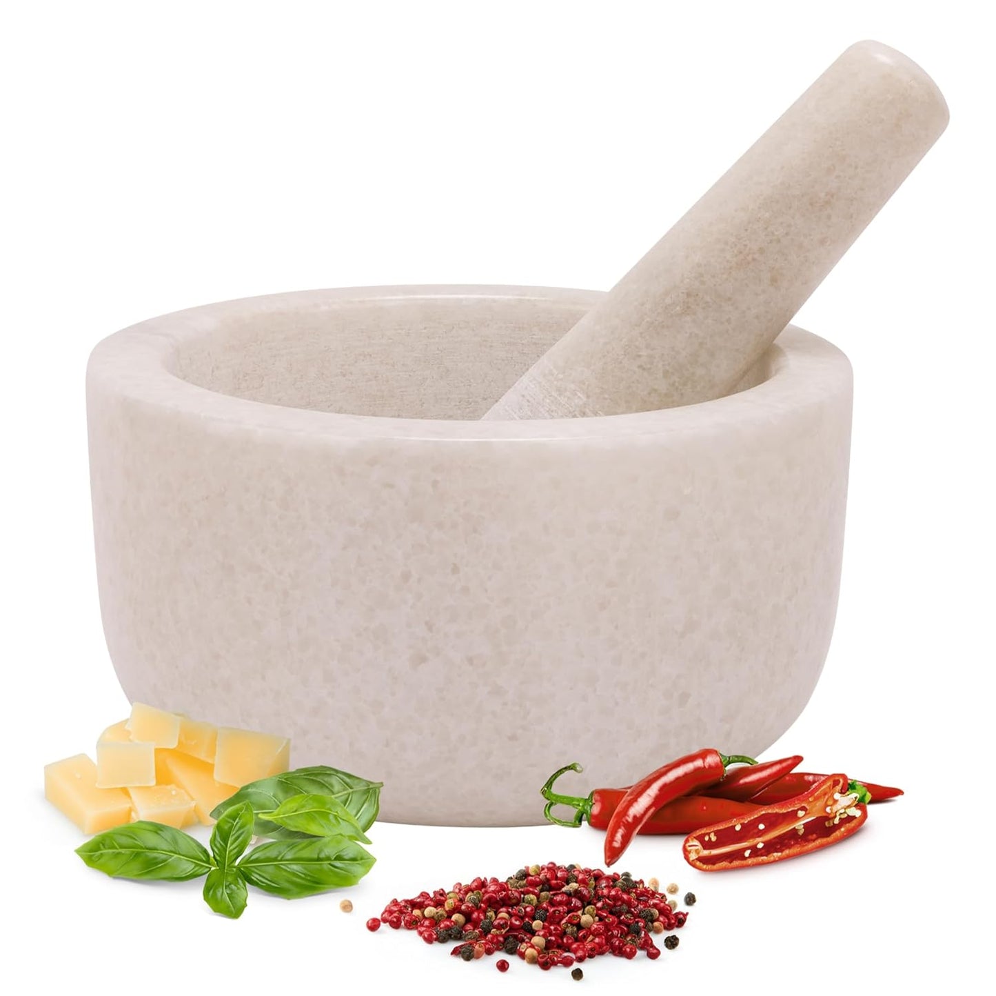Pestle and Mortar Set, Premium Solid Granite Stone Mortar and Pestle Large Black - 16Cm (6.3") Diameter - Pestle and Mortar Large