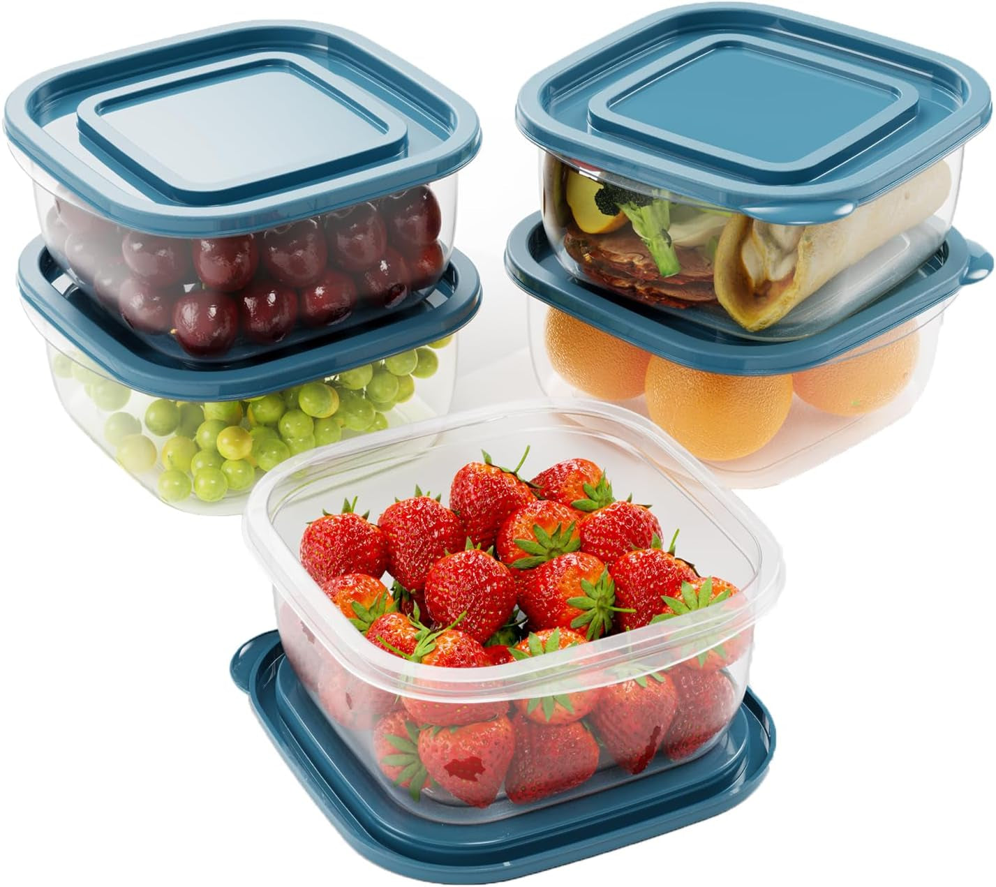 10PCS Rectangle Plastic Portion Box Sets with Lids.Food Storage Box,Container Sets,Food Storage,Food Containers,Plastic Container,Use for School,Work and Travel,500Ml per Box, Blue