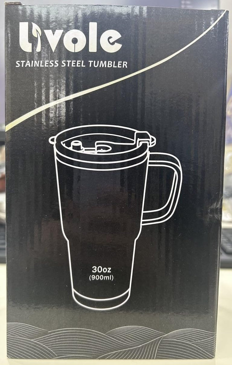 30Oz 900Ml Travel Tumbler with Handle, Insulated Vacuum Travel Coffee Mug, Stainless Steel Water Bottle Flask, Double Walled Leakproof Thermal Mug for Camping, Sports, Office, Home, Light Pink