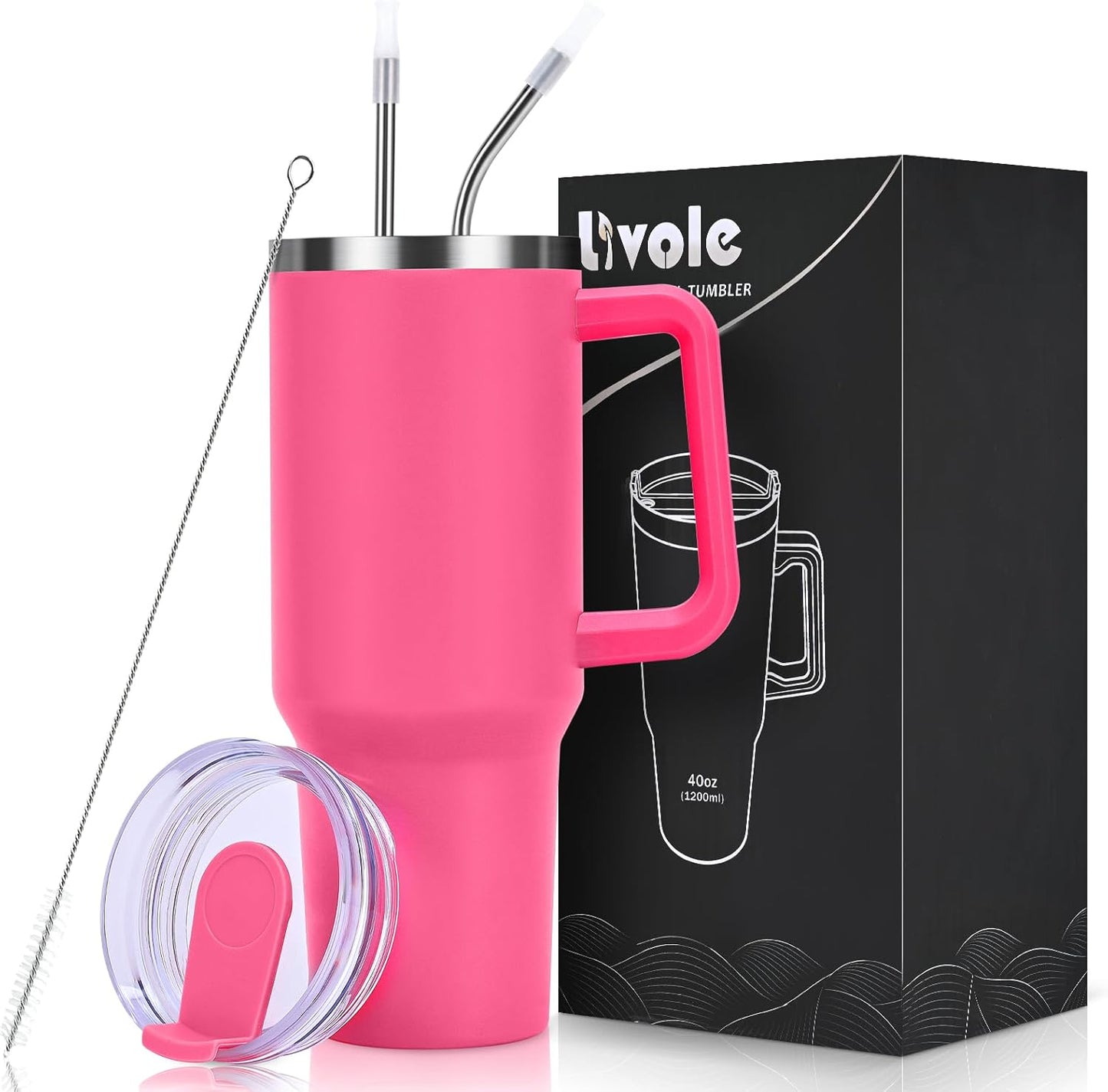 30Oz 900Ml Travel Tumbler with Handle, Insulated Vacuum Travel Coffee Mug, Stainless Steel Water Bottle Flask, Double Walled Leakproof Thermal Mug for Camping, Sports, Office, Home, Light Pink