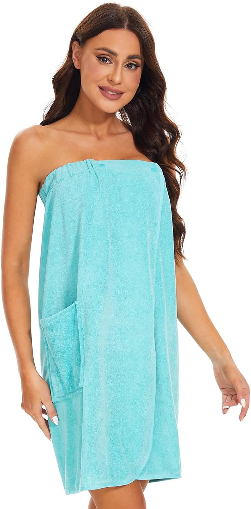 Women Wrap Towel Robe Wrap Spa Bathrobe Adjustable Buttons