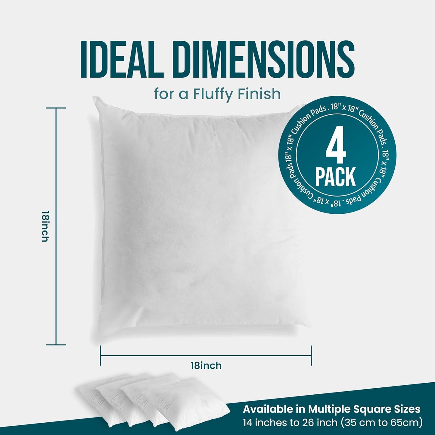 Cna Stores -18" X 18" Inch Square Cushion Pads Insert Inner Fillers Anti-Allergy - Pack of 4 (45 X 45 Cm)