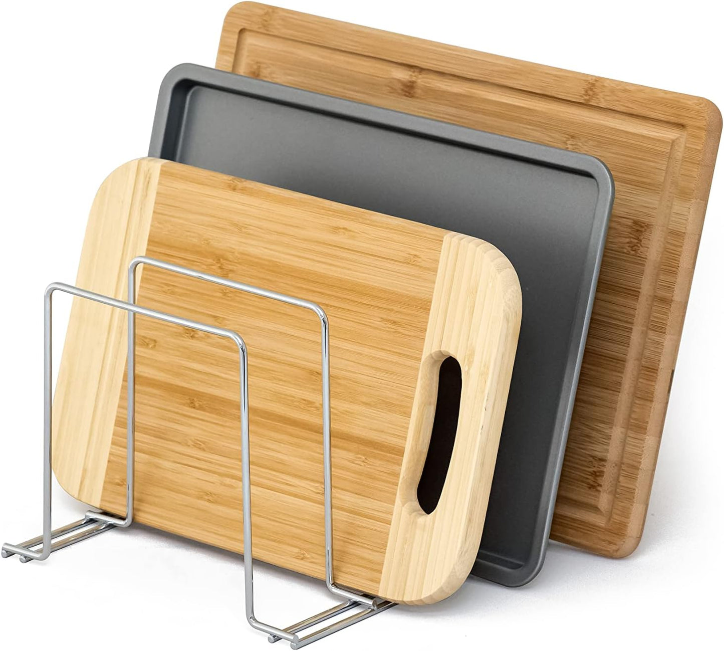 – Baking Tray and Chopping Board Rack - Pan Storage - Kitchen Cupboard Organiser – Chrome