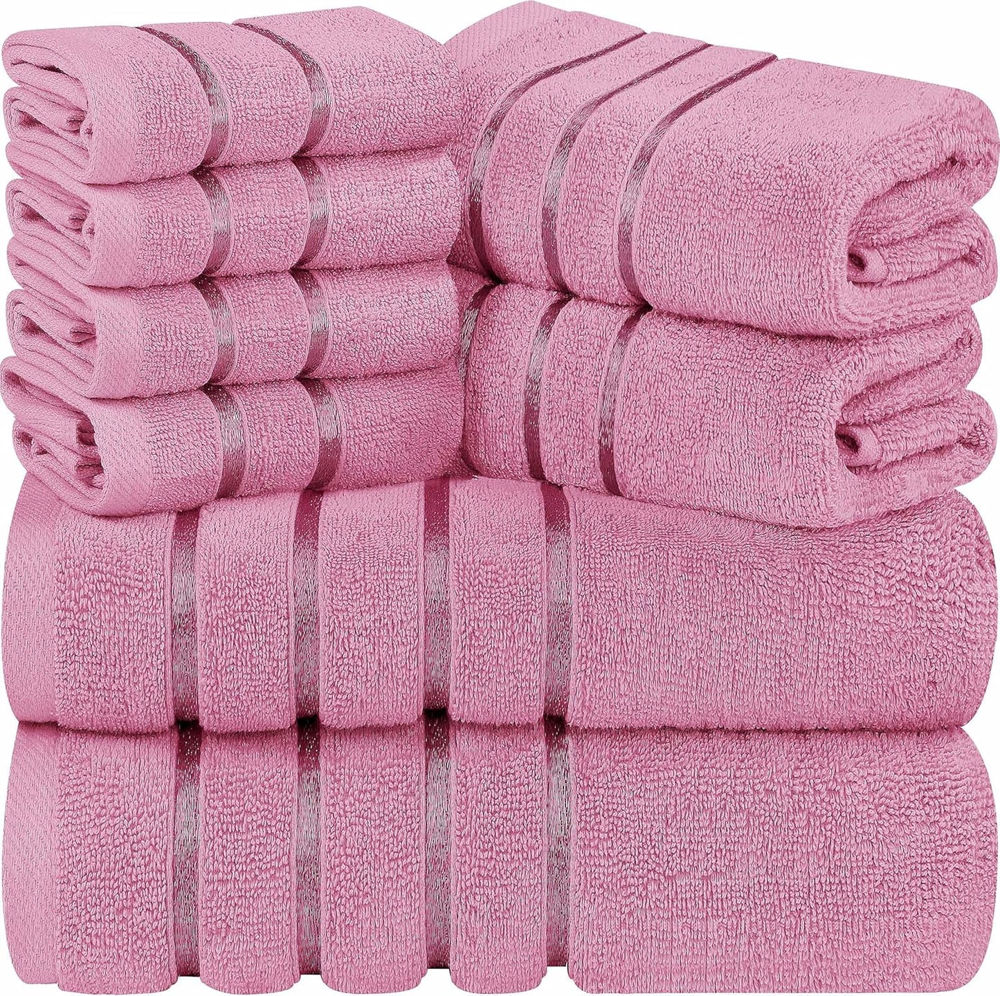 8-Piece Luxury Towel Set, 2 Bath Towels, 2 Hand Towels, and 4 Wash Cloths,97% Ring Spun Cotton Highly Absorbent Viscose Stripe Towels Ideal for Everyday Use (Cool Grey)