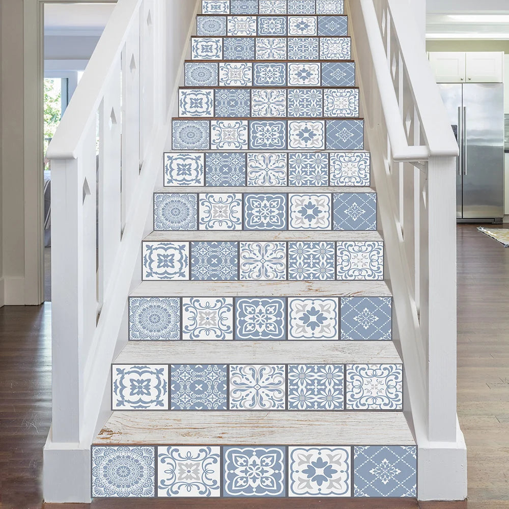 10pcs Blue & Gray Matte Surface Wall Sticker Film For Tiles /Ground in Kitchen Backsplash Floor PVC Art Wallpaper Peel & Stick