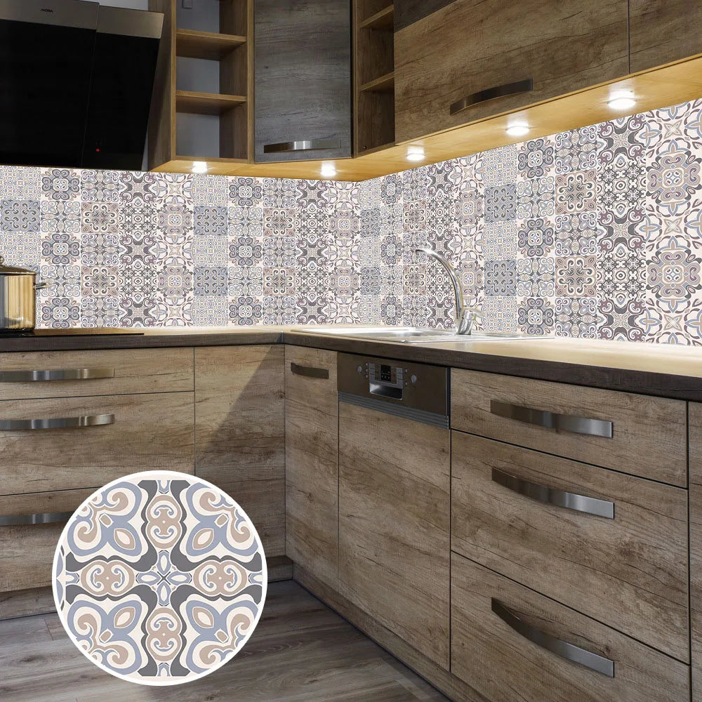 10pcs Blue & Gray Matte Surface Wall Sticker Film For Tiles /Ground in Kitchen Backsplash Floor PVC Art Wallpaper Peel & Stick