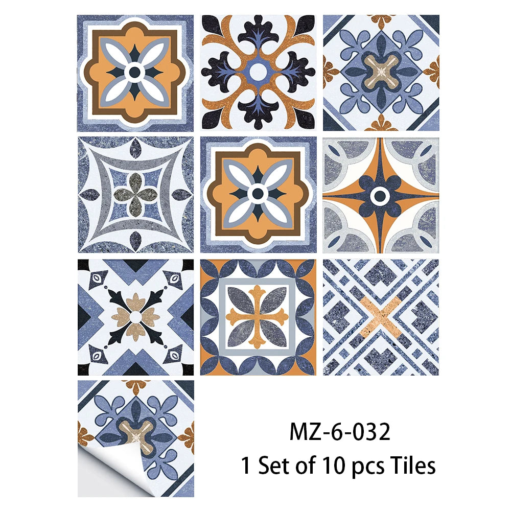 10pcs Blue & Gray Matte Surface Wall Sticker Film For Tiles /Ground in Kitchen Backsplash Floor PVC Art Wallpaper Peel & Stick