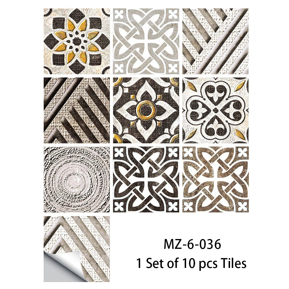 10pcs Blue & Gray Matte Surface Wall Sticker Film For Tiles /Ground in Kitchen Backsplash Floor PVC Art Wallpaper Peel & Stick