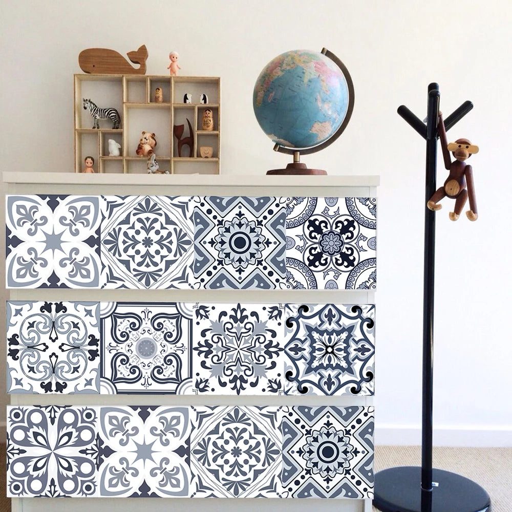10pcs Blue & Gray Matte Surface Wall Sticker Film For Tiles /Ground in Kitchen Backsplash Floor PVC Art Wallpaper Peel & Stick