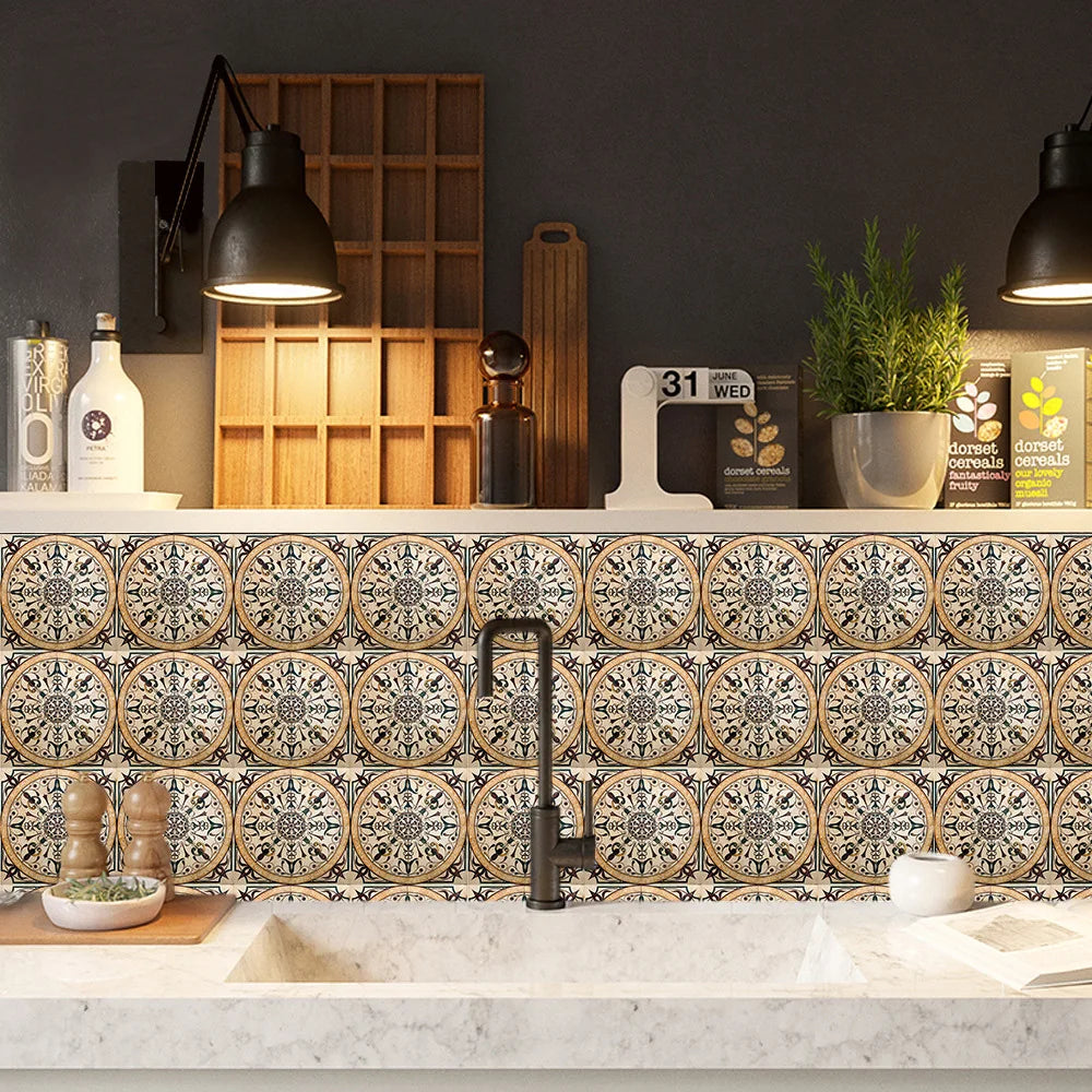 10pcs Blue & Gray Matte Surface Wall Sticker Film For Tiles /Ground in Kitchen Backsplash Floor PVC Art Wallpaper Peel & Stick