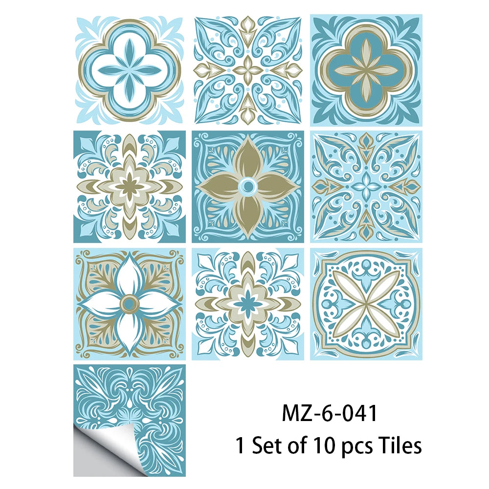 10pcs Blue & Gray Matte Surface Wall Sticker Film For Tiles /Ground in Kitchen Backsplash Floor PVC Art Wallpaper Peel & Stick