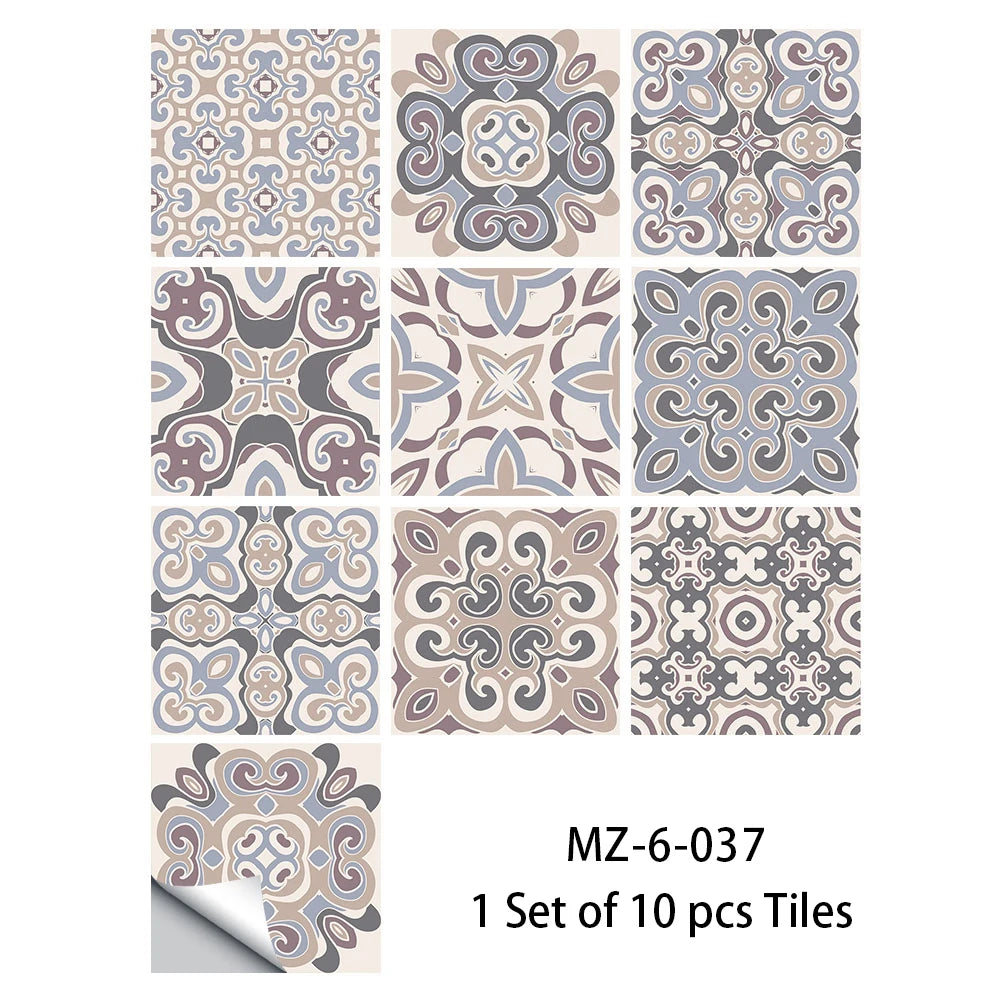 10pcs Blue & Gray Matte Surface Wall Sticker Film For Tiles /Ground in Kitchen Backsplash Floor PVC Art Wallpaper Peel & Stick