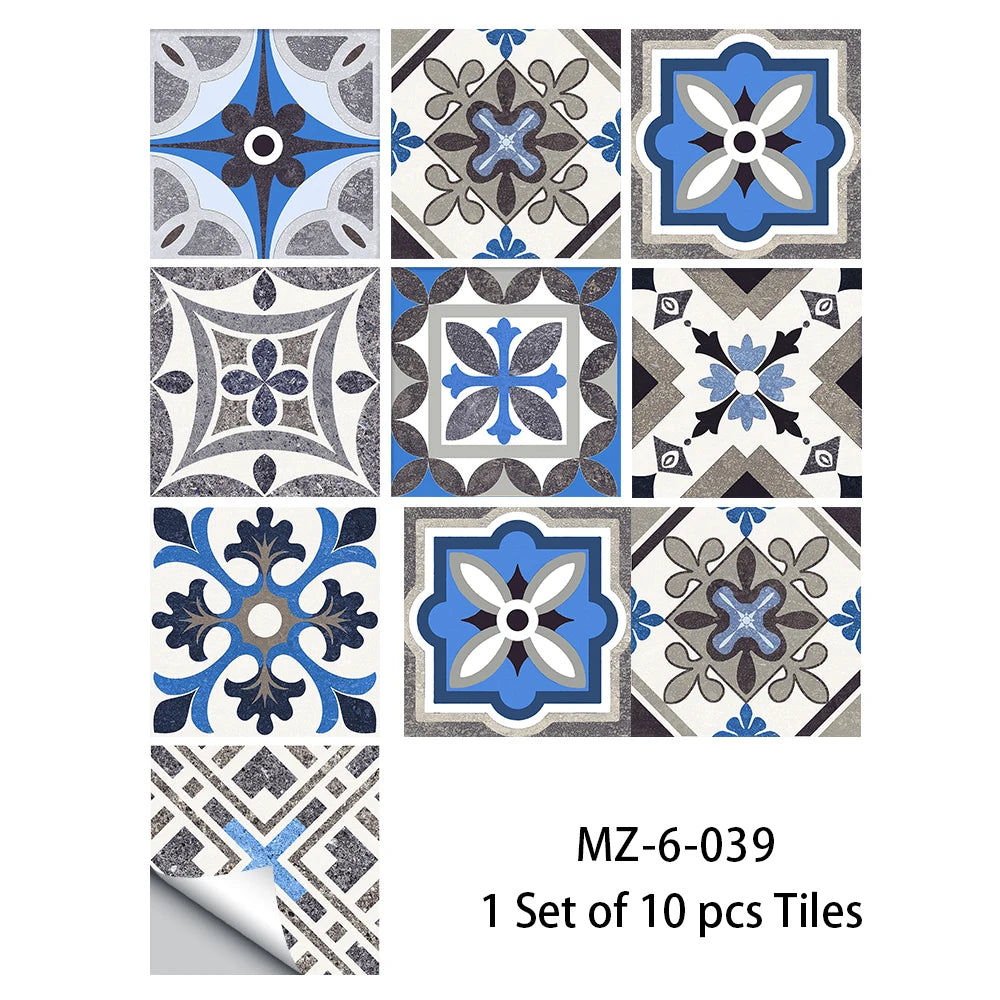 10pcs Blue & Gray Matte Surface Wall Sticker Film For Tiles /Ground in Kitchen Backsplash Floor PVC Art Wallpaper Peel & Stick