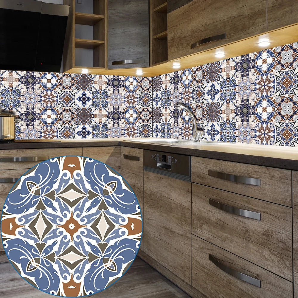 10pcs Blue & Gray Matte Surface Wall Sticker Film For Tiles /Ground in Kitchen Backsplash Floor PVC Art Wallpaper Peel & Stick