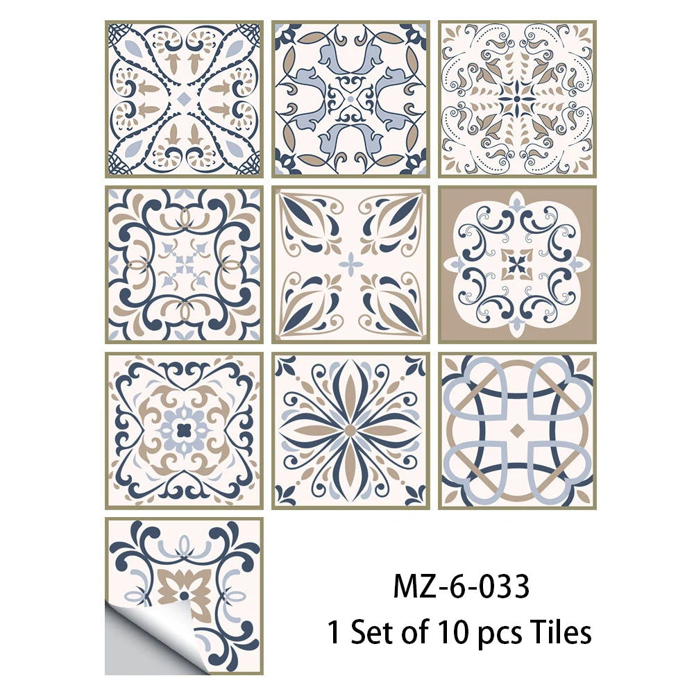 10pcs Blue & Gray Matte Surface Wall Sticker Film For Tiles /Ground in Kitchen Backsplash Floor PVC Art Wallpaper Peel & Stick
