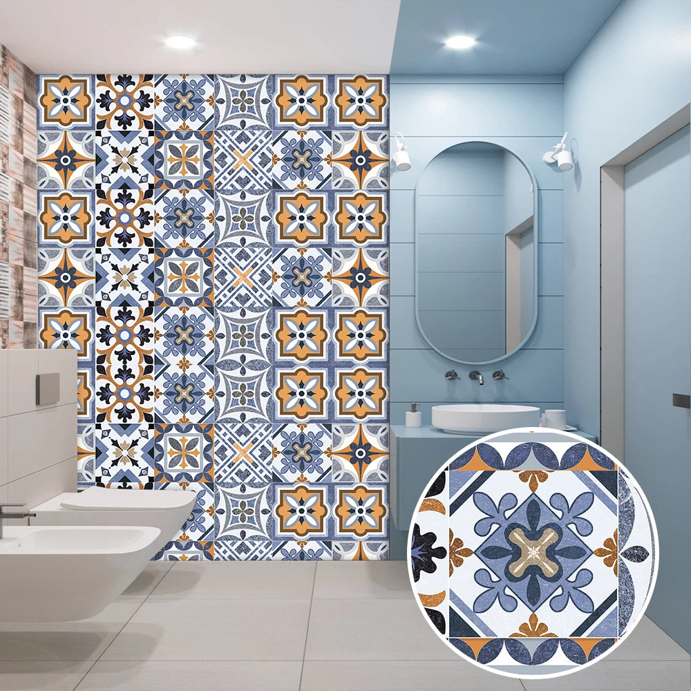 10pcs Blue & Gray Matte Surface Wall Sticker Film For Tiles /Ground in Kitchen Backsplash Floor PVC Art Wallpaper Peel & Stick