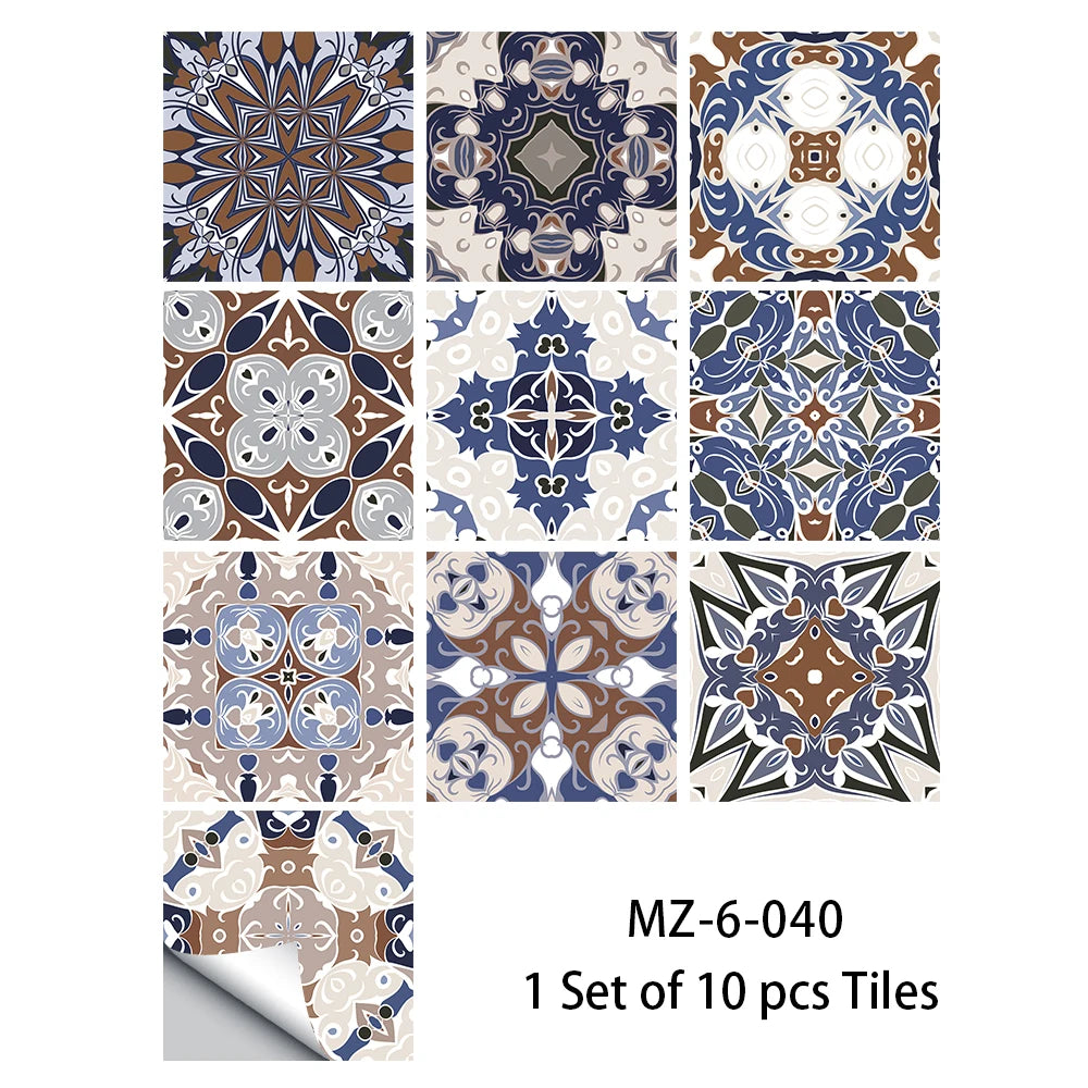 10pcs Blue & Gray Matte Surface Wall Sticker Film For Tiles /Ground in Kitchen Backsplash Floor PVC Art Wallpaper Peel & Stick