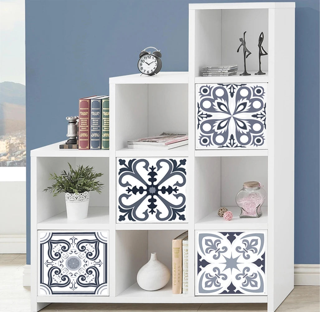 10pcs Blue & Gray Matte Surface Wall Sticker Film For Tiles /Ground in Kitchen Backsplash Floor PVC Art Wallpaper Peel & Stick