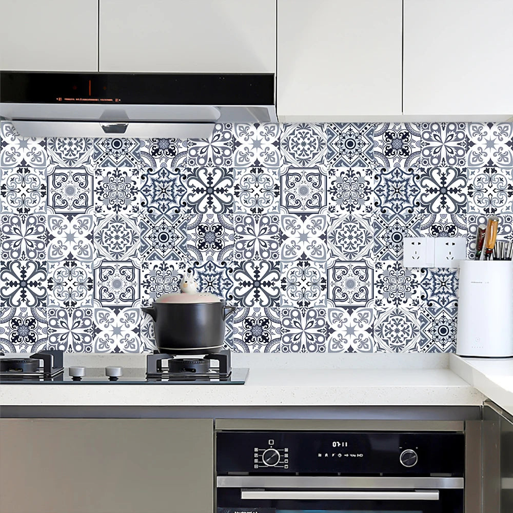 10pcs Blue & Gray Matte Surface Wall Sticker Film For Tiles /Ground in Kitchen Backsplash Floor PVC Art Wallpaper Peel & Stick