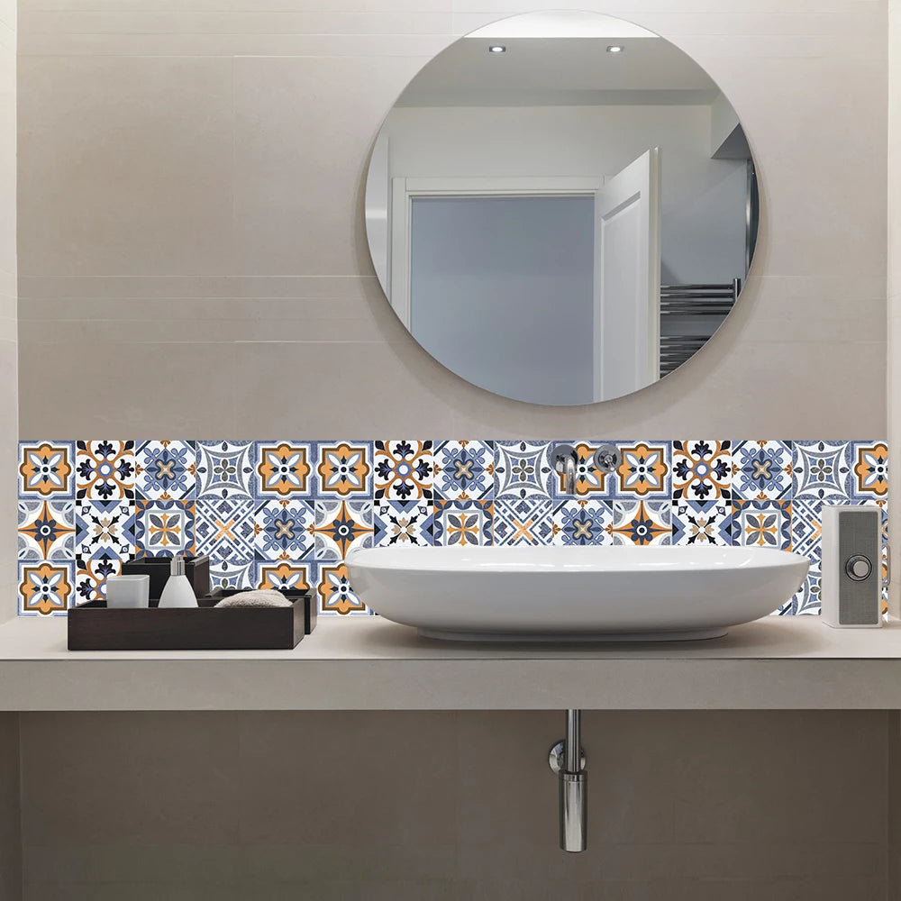 10pcs Blue & Gray Matte Surface Wall Sticker Film For Tiles /Ground in Kitchen Backsplash Floor PVC Art Wallpaper Peel & Stick