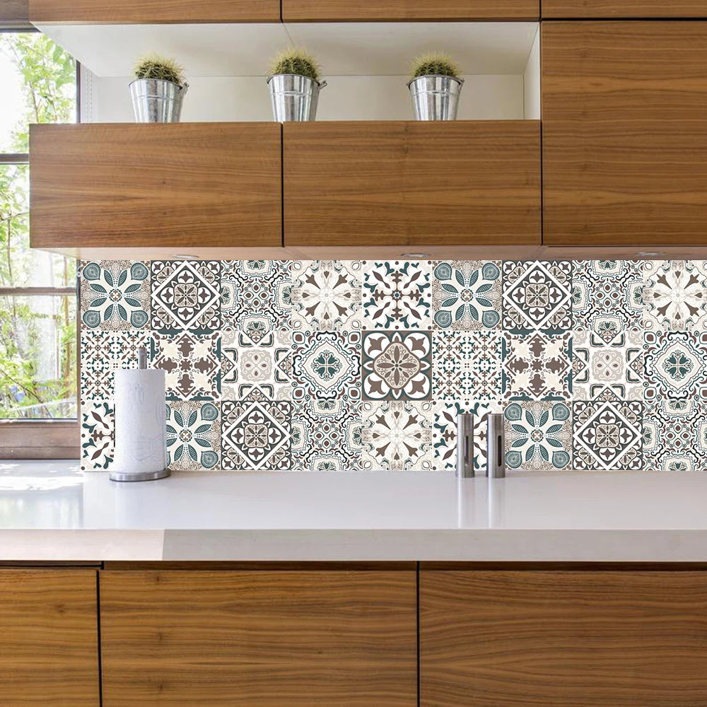 10pcs Blue & Gray Matte Surface Wall Sticker Film For Tiles /Ground in Kitchen Backsplash Floor PVC Art Wallpaper Peel & Stick
