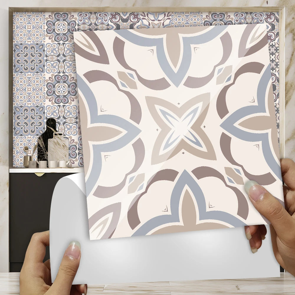 10pcs Blue & Gray Matte Surface Wall Sticker Film For Tiles /Ground in Kitchen Backsplash Floor PVC Art Wallpaper Peel & Stick