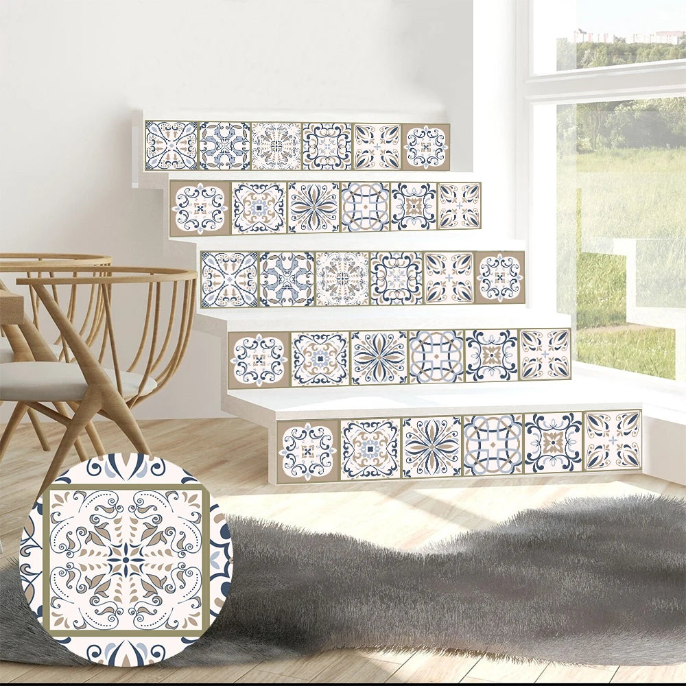 10pcs Blue & Gray Matte Surface Wall Sticker Film For Tiles /Ground in Kitchen Backsplash Floor PVC Art Wallpaper Peel & Stick