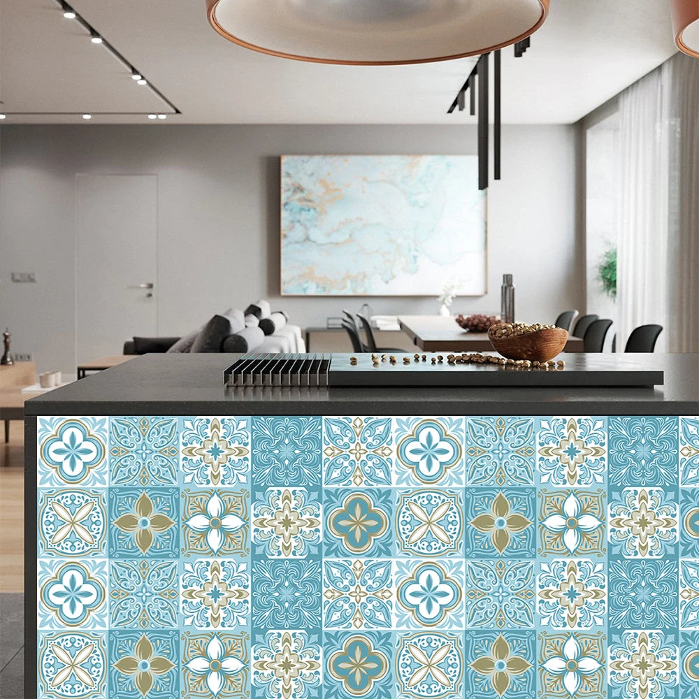 10pcs Blue & Gray Matte Surface Wall Sticker Film For Tiles /Ground in Kitchen Backsplash Floor PVC Art Wallpaper Peel & Stick