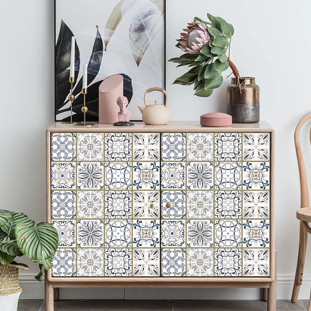 10pcs Blue & Gray Matte Surface Wall Sticker Film For Tiles /Ground in Kitchen Backsplash Floor PVC Art Wallpaper Peel & Stick