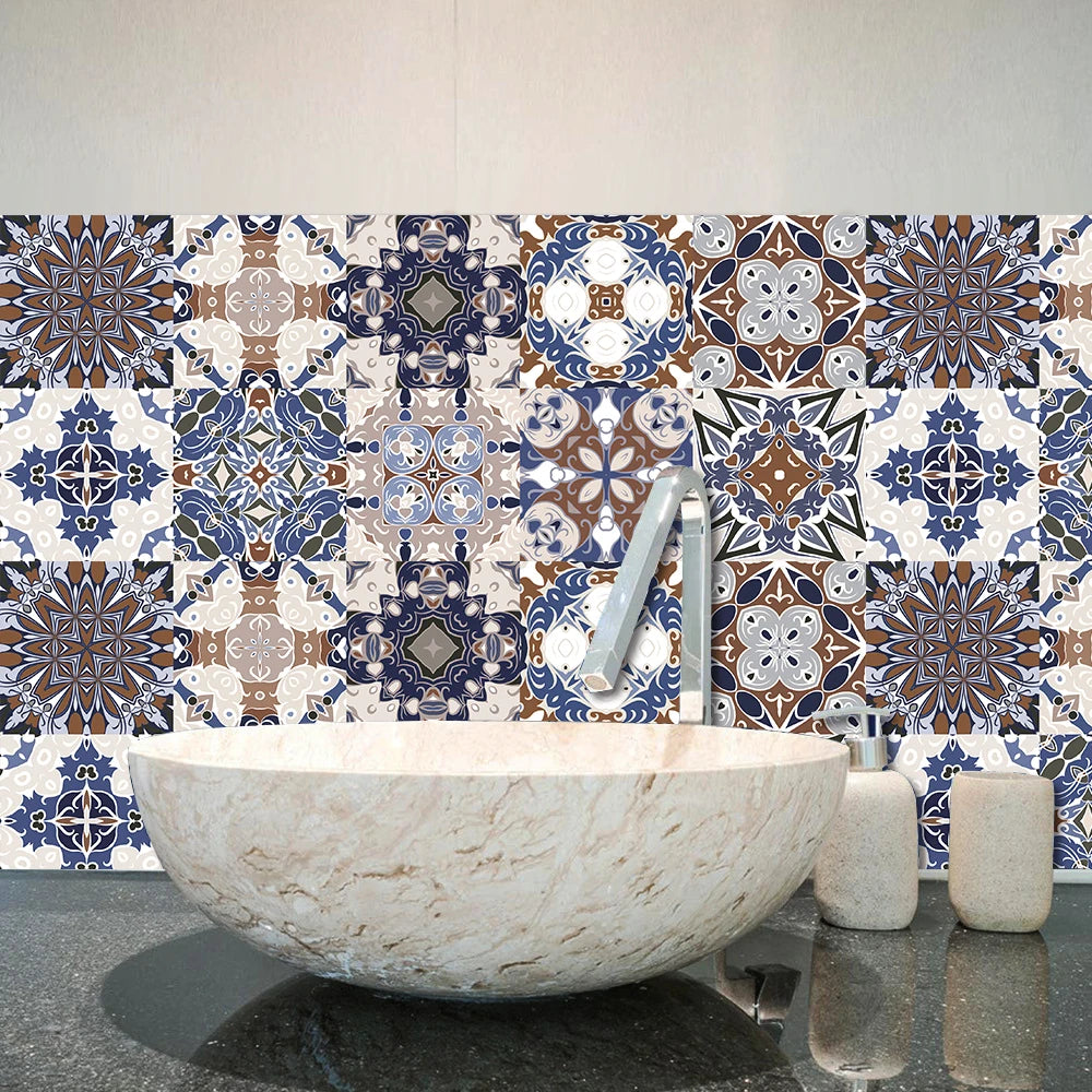 10pcs Blue & Gray Matte Surface Wall Sticker Film For Tiles /Ground in Kitchen Backsplash Floor PVC Art Wallpaper Peel & Stick