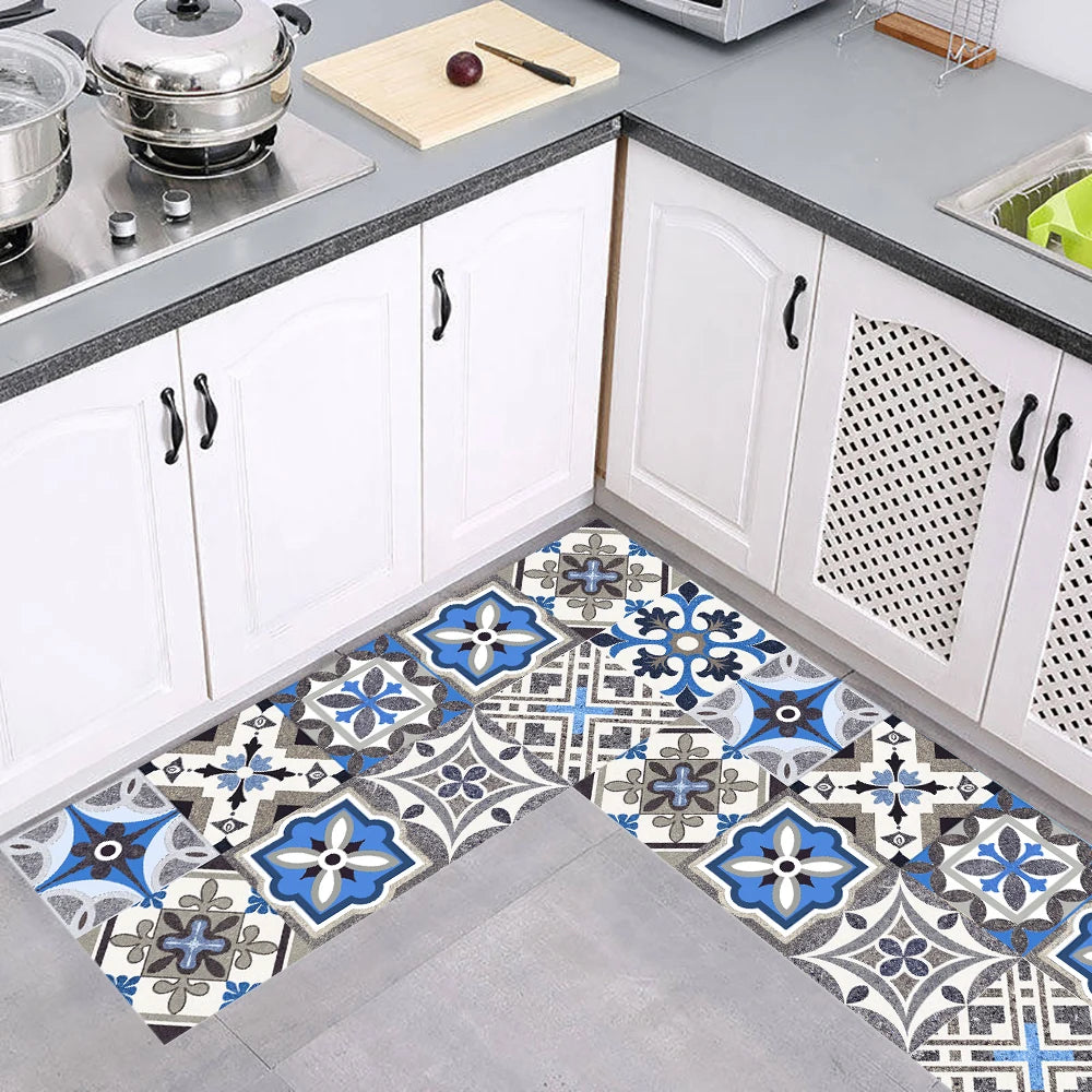 10pcs Blue & Gray Matte Surface Wall Sticker Film For Tiles /Ground in Kitchen Backsplash Floor PVC Art Wallpaper Peel & Stick