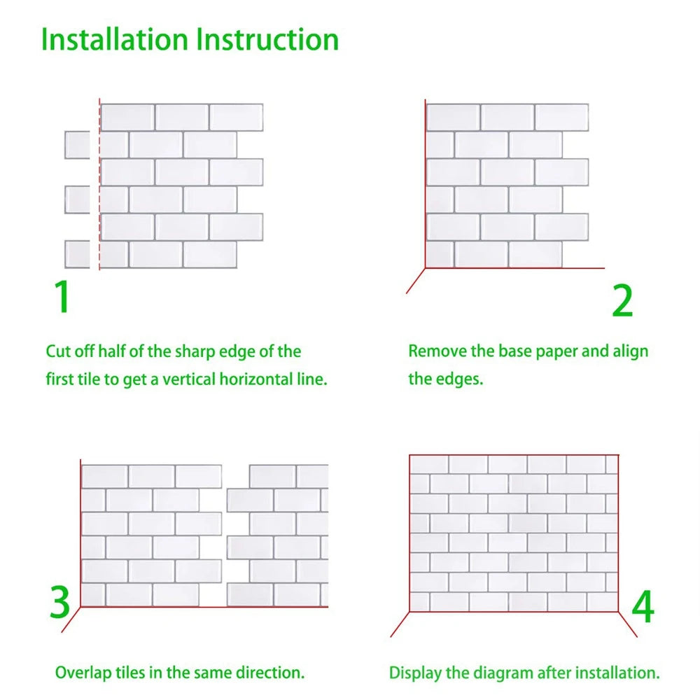 10 Pieces Peel and Stick Herringbone Wall Tiles DIY Kitchen Backsplash Big SIze Wall Sticker Waterproof Vinyl Wallpaper for Home